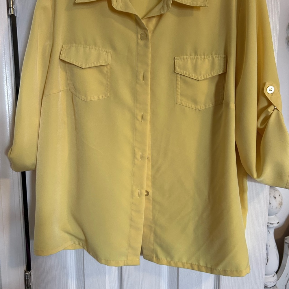 Susan Graver Bright Yellow Button-Front Blouse